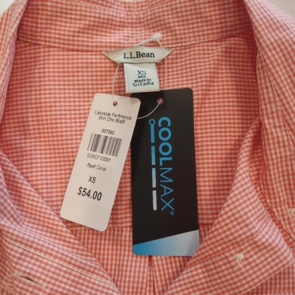 L.L. Bean Lakeside Performance Check Button Down Shirt - XS, Reef Coral, NWT - Picture 4 of 16